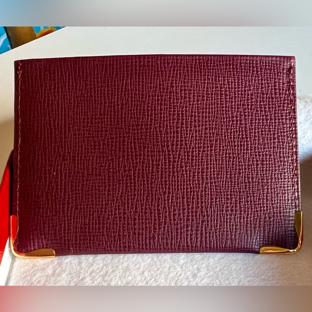 Cartier Burgundy Leather Card Holder with Gold Corners New In Box - Picture 5 of 6